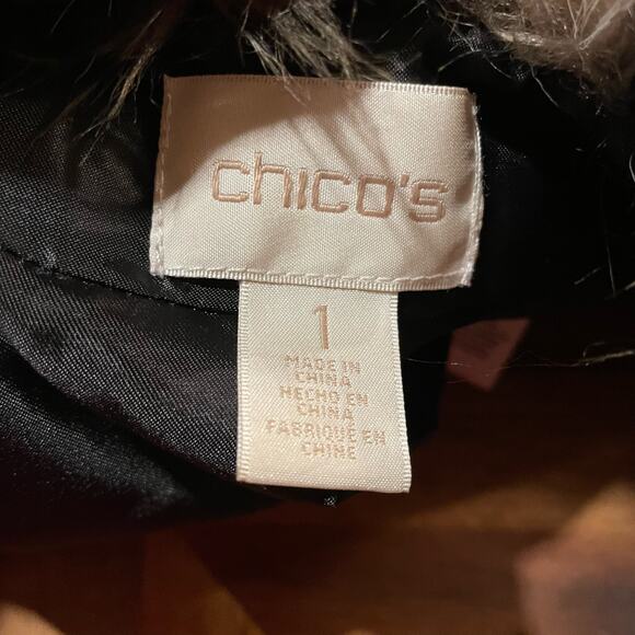 Chicos Vest Faux Fur Open Front Sz 1 US M Pockets Animal Print Artsy Soft - Picture 3 of 9